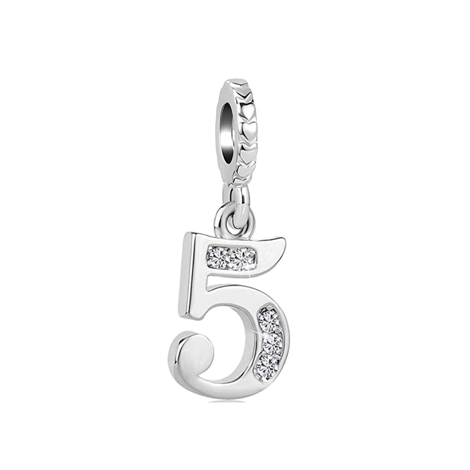 KunBead Jewelry Number 5 Bead Dangle Charm for Bracelets Birthday Charms Gift for Granddaughter Grandma Grandmother