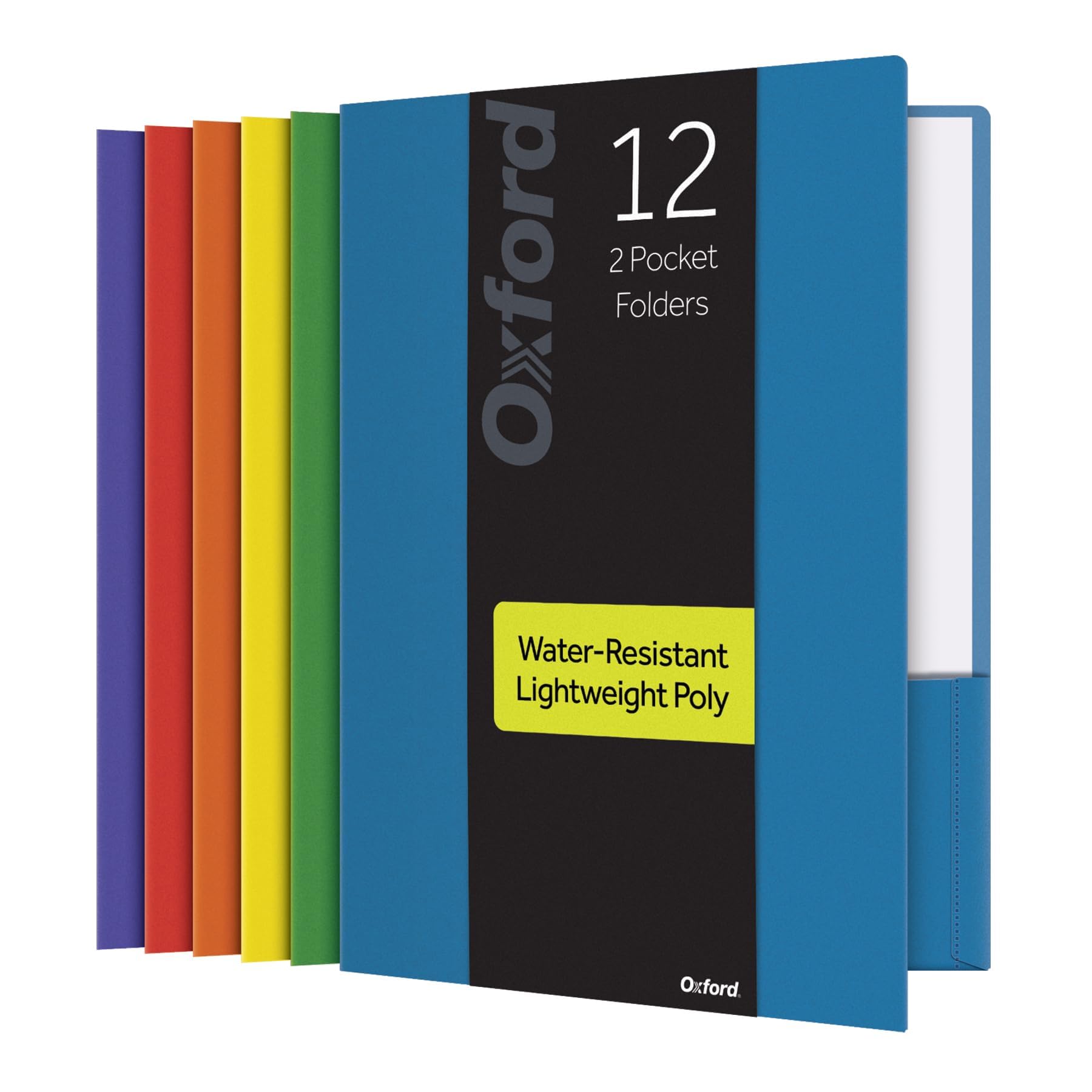 Oxford 2 Pocket Folders, Sturdy Plastic Portfolio, Letter Size, Assorted Colors, 2 Each (Blue, Green, Yellow, Orange, Red, Purple), 12 Pack (14188)