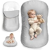 Baby Lounger for Newborn - Infant Support Cushion 0-24 Months (Gray) | Organic Cotton Breathable XL Portable Floor Lounger for Tummy Time, Machine Washable Cover, Supervised Use