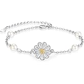 Palpitate Daisy Bracelet Pearl Bracelets 925 Sterling Sliver Freshwater Pearl Bracelet Jewelry Gifts for Women
