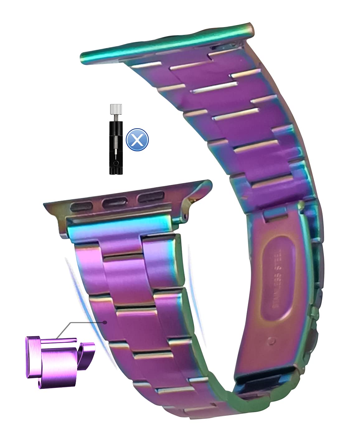MaKTech Stainless Steel Watch Band,Self-dismantling (No Tool Needed),Three-Piece Metal Link Bracelet Strap,Compatible with Apple Watch Series 7/6/SE/5/2021 (45mm/44mm,Colourful)
