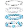 Vinswet 4pcs Beaded Bracelets for Women,Natural Healing Crystal Gemstones Bracelet,Anxiety Stress Relief Bracelet Handmade purple Jewelry Gifts for Women