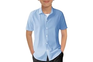 Haloumoning Boys Short Sleeve Dress Shirts Kids Summer School Uniform Button Down Shirt 5-14 Years