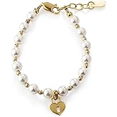 Cherished Moments 14K Gold Plated Children's Bracelet with Simulated Pearls and Heart Locket for Babies, Toddlers and Little Girls