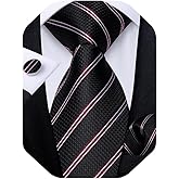 DiBanGu Mens Tie Set Solid Necktie and Pocket Square Cufflinks Set Silk Plaid Tie and Hankerchief for Wedding Formal