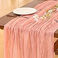 Socomi Coral Peach Pink Spring Summer Cheesecloth Table Runner Boho Rustic Gauze 120 inch 10FT Cheese Cloth Runner for Wedding Party Baby Shower Birthday Home Decor Holiday Decorations