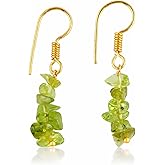 NJCRAFT Gemstone Chips Dangling Earrings, Stone 2-3 MM, Gold Plated, Handmade Jewelry, Healing Crystals, Polished Nuggets Stones, Women Earrings, Gemstone Jewellry