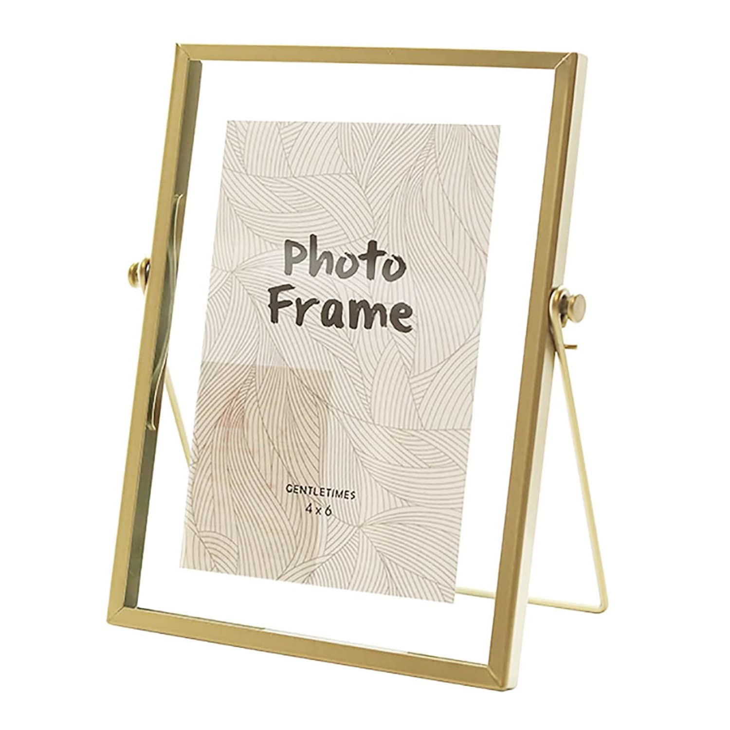 aleawol Golden Copper Photo Frame, Vintage Metal Picture Floating Frame 4x6” Cover High Definition Glass Pictures Display for Table Top Decoration
