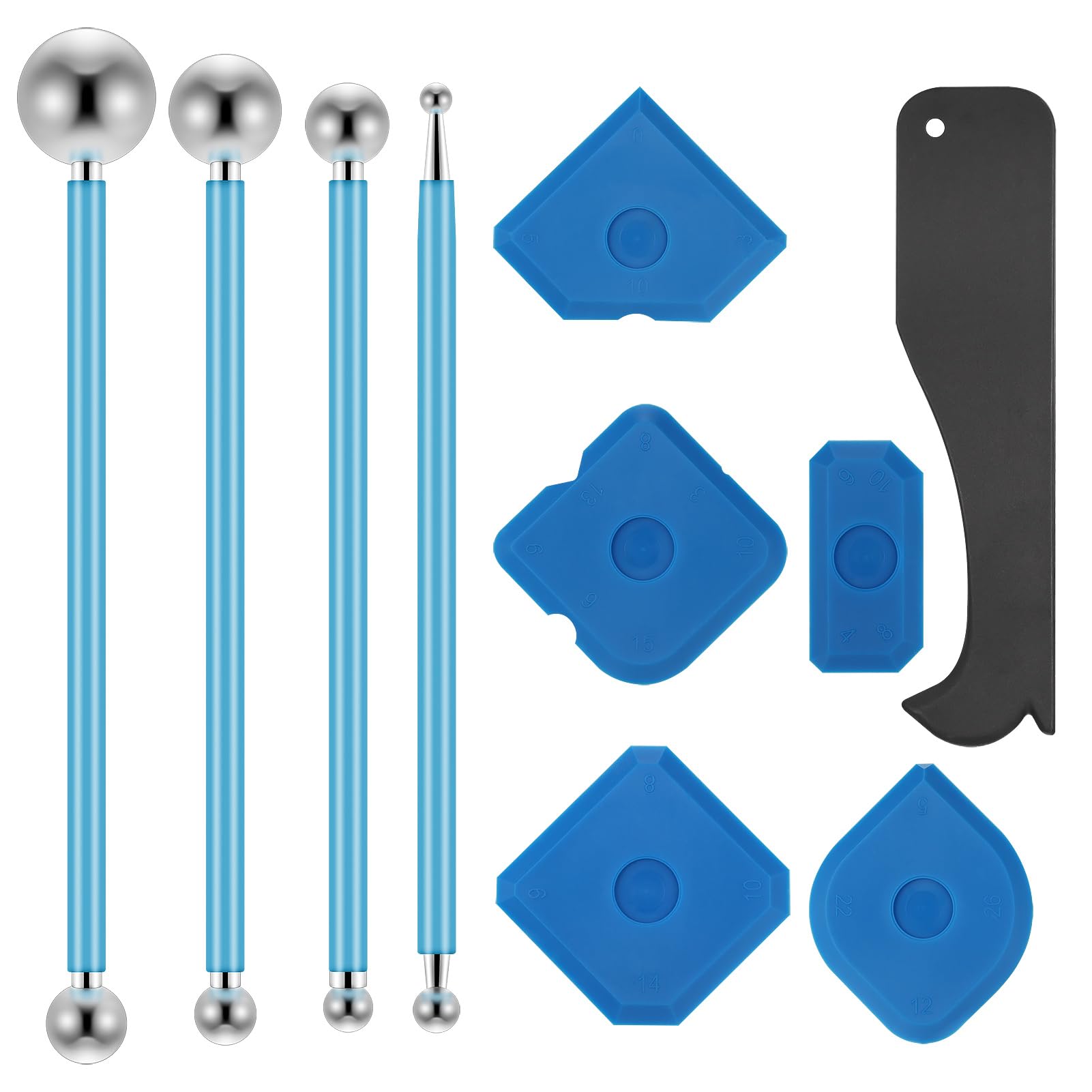 10-Pack Grout Finishing Tool, Sealant Finishing Kit Incl 5 Multi-Edge Silicone Profiling Tool, 4 Grouting Tools and 1 Plastic Scraper for Kitchen Bathroom Floor Sealant Remover Grout Smoothing