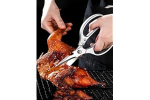 8.15" Professional Kitchen Scissors, Heavy Duty Multi-Purpose Shears for Cutting Chicken Bones, Poultry, Fish, Herbs, Silver