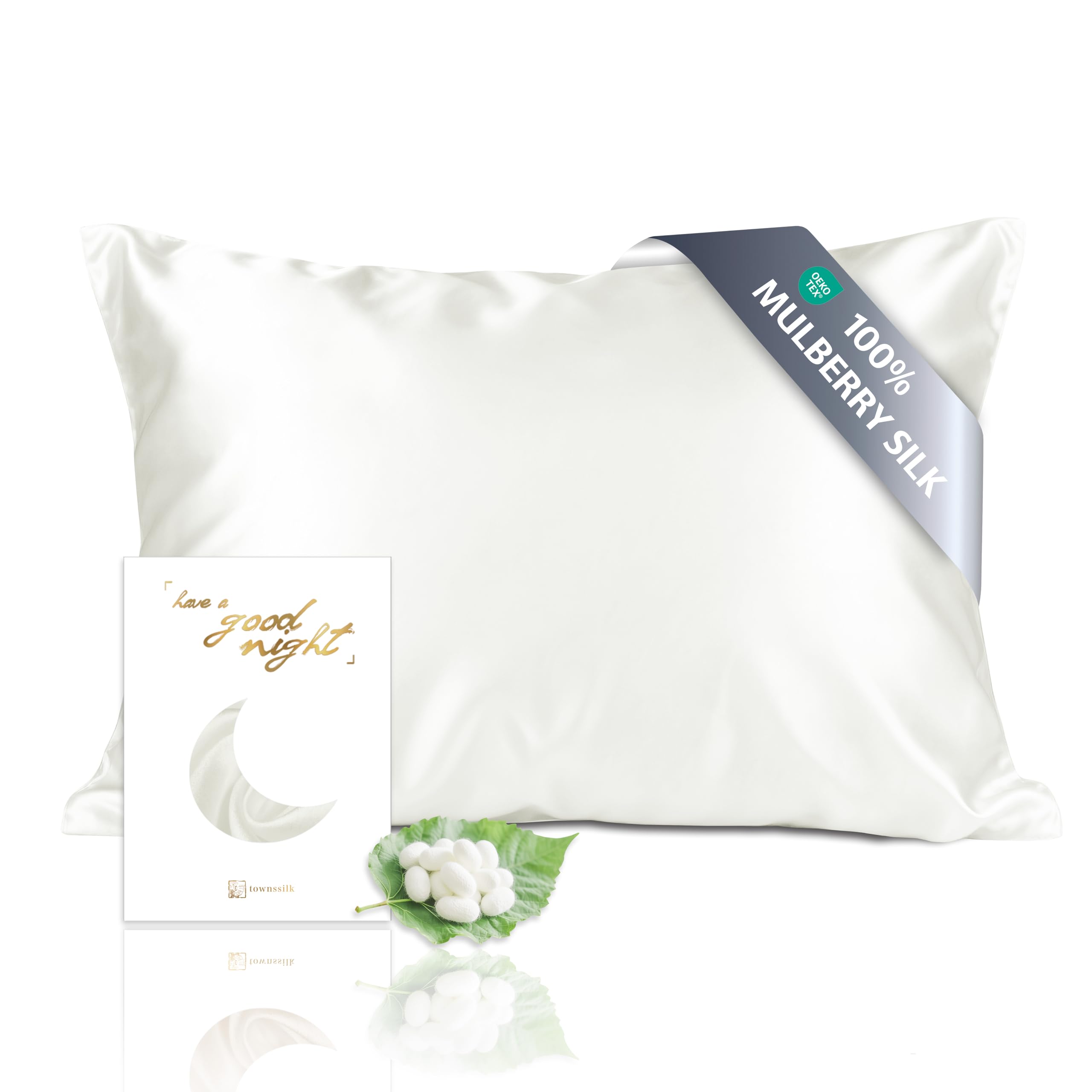 townssilk Both Side 100% 19mm Silk Pillowcase 40x80cm Pillow Case Cushion Cover with Hidden Zipper Naturalwhite