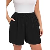 Aulooks Plus Size Women's Wide Leg Shorts Lightweight High Waisted Adjustable Tie Knot Loose Summer Baggy Short Pants 1X-5X