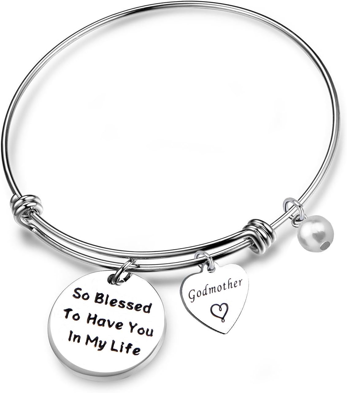 LQRIGodmother Gifts Godmother Bracelet So Blessed to Have You in My Life Expandable Wire Bangle Religious Jewelry Baptism Gift(so Blessed.)