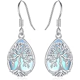 Midari Moonstone Earrings 925 Sterling SilverTree of Life Earrings/Owl Earrings/Bat Earring/Black Cat Earring Moonstone Earrings Birthday Moonstone Jewelry Gift for Women