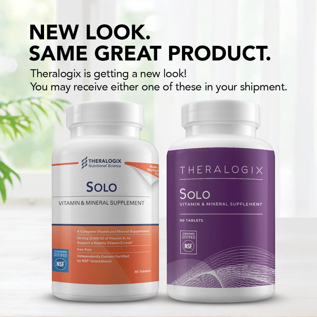 Theralogix Solo Multivitamin & Multimineral Supplement Without Iron - 90-Day Supply - Iron-Free Multivitamin - Support for Women & Men - Vitamin D3, Vitamin C & B Vitamins - NSF Certified - 90 Tablets