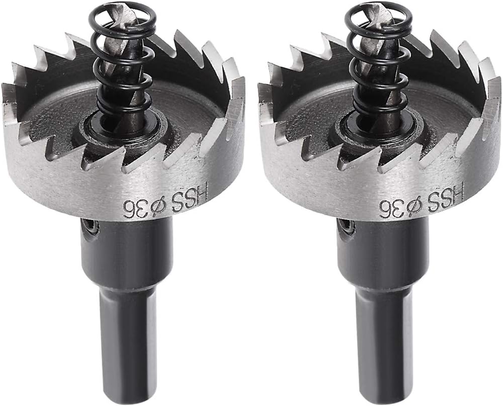 sourcingmap 2 Pcs 36mm High Speed Steel HSS Drill Bit Hole Saw Cutter for Metal Alloy Wood, Black, Silver Tone