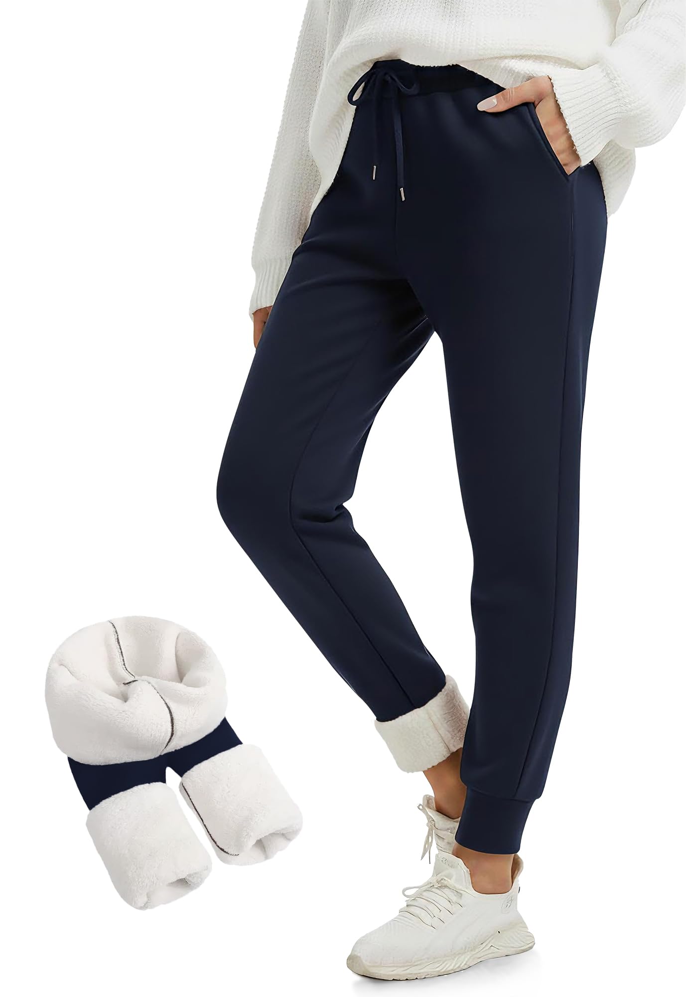 Photo 1 of *** NO THERMAL WARM / REGULAR JOGGERS *** FULLSOFT Thick Fleece Lined Sweatpants for Women-Thermal Warm Athletic Joggers with Pockets Lounge Pants for Running Winter(Navy Blue,Large)