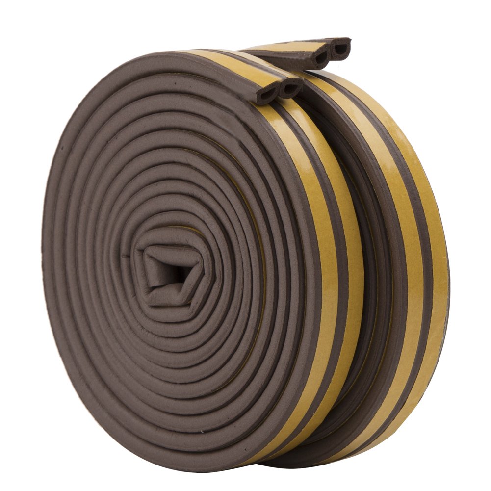 Rubber Seal Weather Strip Foam Tape, Feelava D Type 10 m Doors Windows Draught Excluder Seal Strips Anti-Collision Self-Adhesive Weatherstrip Water-proofing Sound-proofing - 2 Roll/Total 10m (Brown)