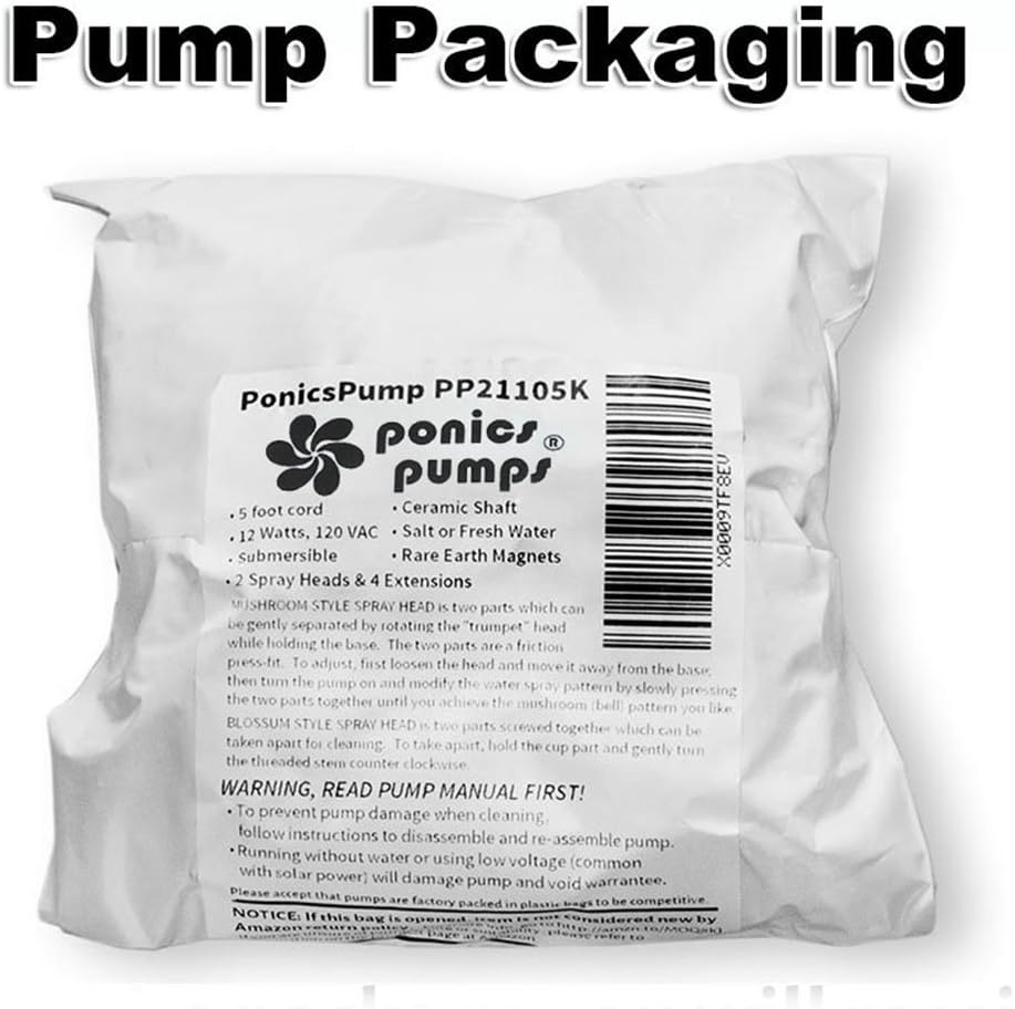 PonicsPumps Submersible Pump for Hydroponics, Aquaponics, Fountains, Ponds, Statuary, Aquariums & More. Comes with 1 Year Limited Warranty. (211 GPH : Fountain Kit) : Garden & Outdoor