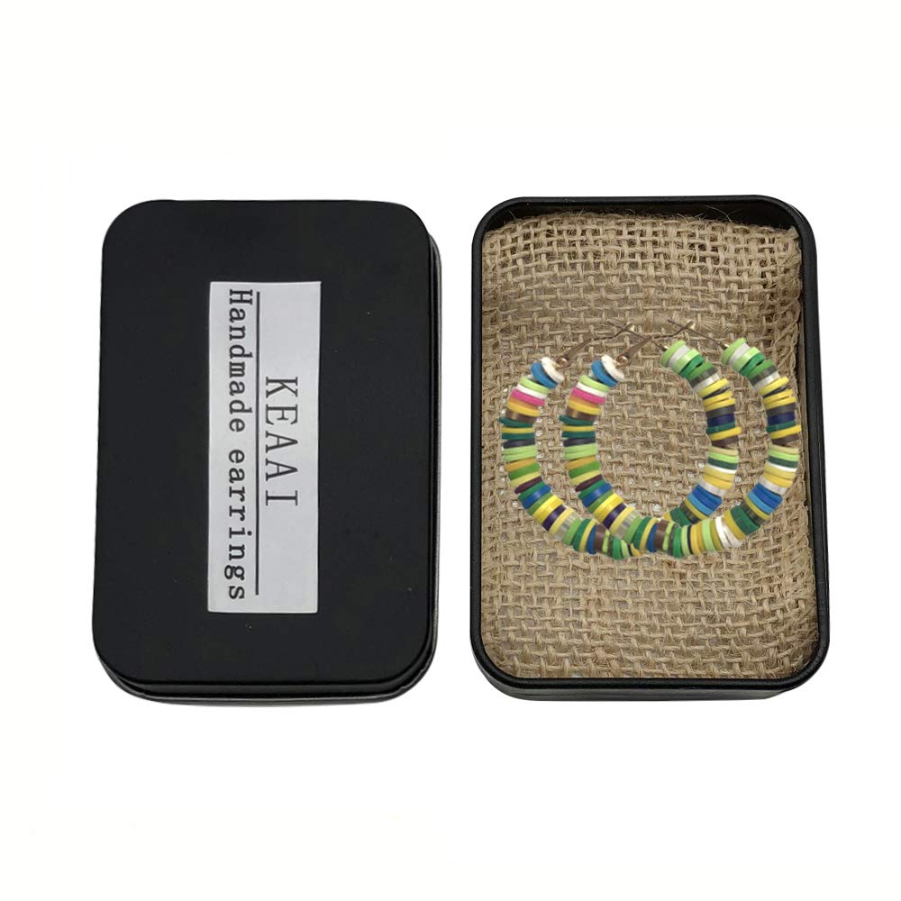 Beaded Hoop Earrings Boho Handmade Multicolor Bead Earrings for Women Girls - KEAAI