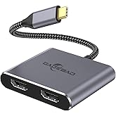 USB C to Dual HDMI Adapter, 4K@60Hz USB Type C to 2 Hdmi Converter, Thunderbolt 3/4/5 Dual Monitor hdmi Compatible for MacBoo