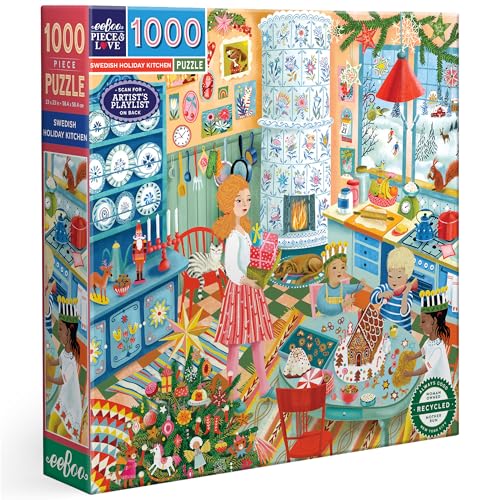 eeBoo 1000 Piece Puzzle - Swedish Holiday Kitchen Jigsaw Puzzle for Adults, Square 23" x 23" Made with Recycled Board & Vegetable-Based Ink
