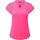 Moydan Women's Golf Polo Shirts V Neck Tennis Workout Tops Short Sleeve Athletic Shirt
