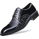 Mens Vintage Crocodile Print Business Casual Oxfords Derby Formal Square Cap Toe Dress Shoes for Men