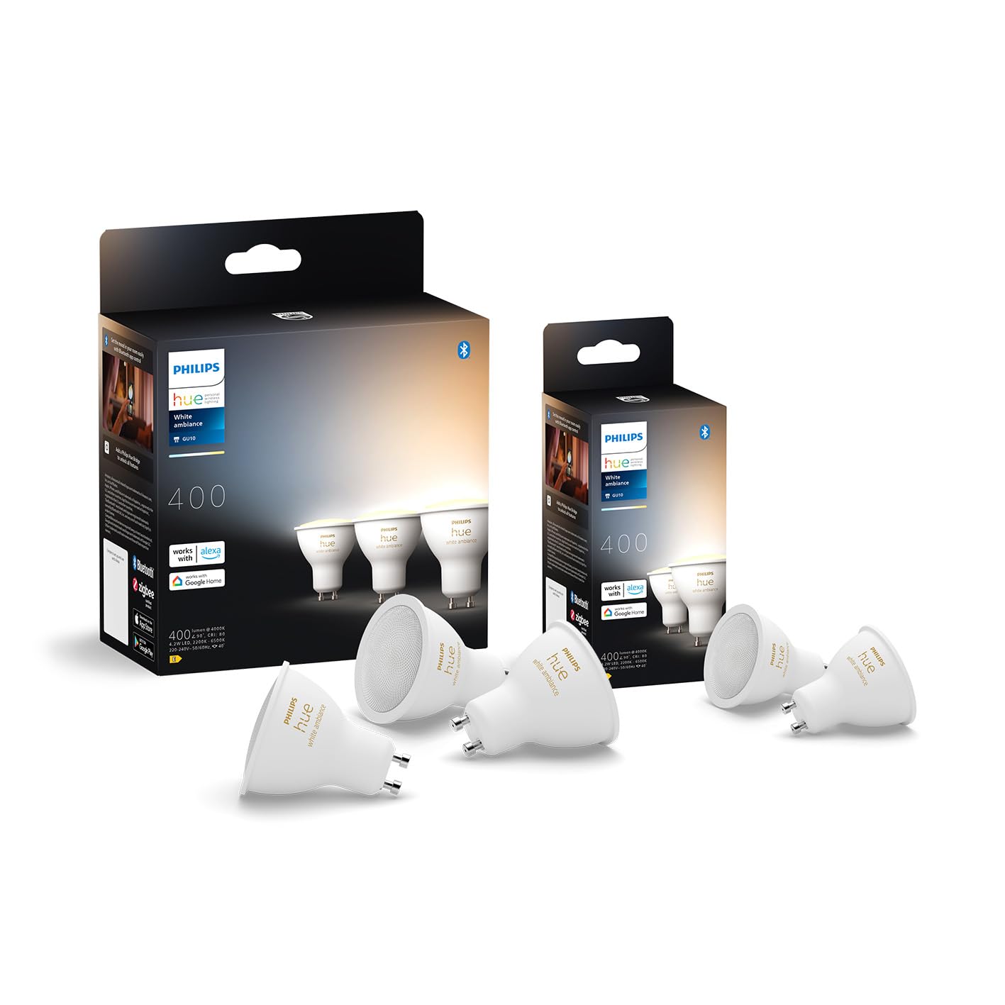 Philips Hue White Ambiance GU10 LED Spot 5er Pack (400lm), dimmbare LED Lampen für das Hue Lichtsystem mit warmweißem/kaltweißem Licht, smarte Lichtsteuerung über Sprache und App 2