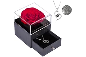 GNIFOT Preserved Real Rose with I Love You 100 Languages Necklace,Eternal Flowers Gifts for Women Her Mom Wife Girlfriend Grandma on Birthday Valentines Mothers Day Christmas Anniversary Romantic