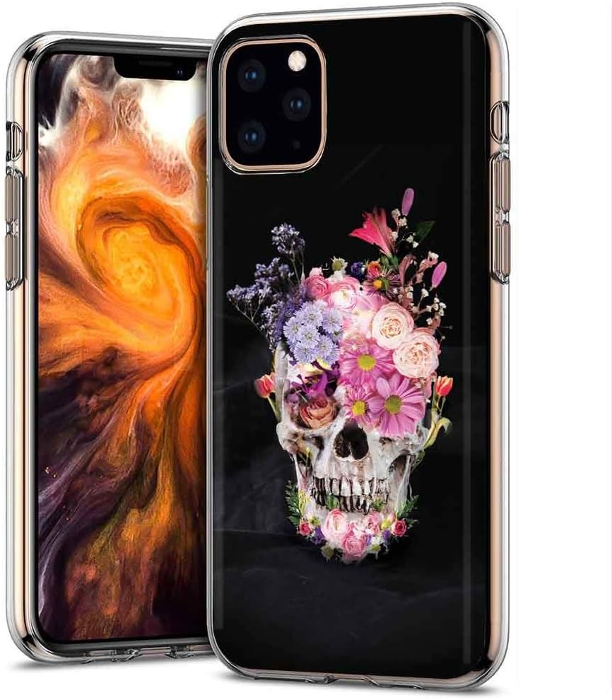 TalkingCase Clear Thin Gel Phone Case for Apple iPhone 11 Pro Max,Flower Skull Print,Light Weight,Ultra Flexible,Soft Touch,Anti-Scratch,Designed in USA