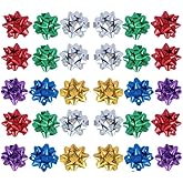 GANPUB 50 Pcs Colorful 1 Inch Gift Bows Mini Christmas Bows Metallic Star Bows Party Gifts Wrapping Bows Adhesive Holiday Presents Bows for Valentine's Day，Gift Wrapping Supplies，Gift Wrap Bows
