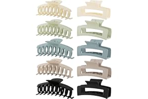 10 Pack Hair Claw Clips, Neutral Hair Clips for Women, 4.1" Big Claw Clips, Large Rectangle Claw Hair Clips, Matte Hair Claws