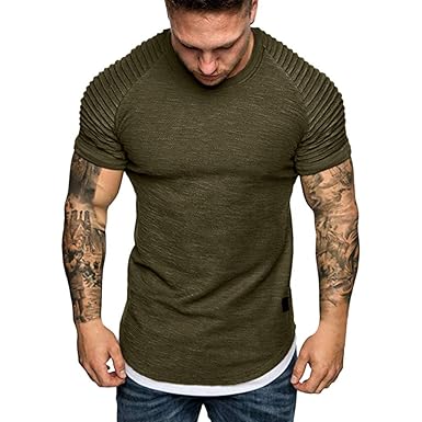 MEIbax Sport Shirt Männer Slim Fit Casual Tops Sommer Kurzarm T-Shirt Falten Rundhals Zipper Bluse Sweatshirts Sportbekleidun