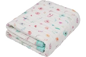 NATCHIKETA Organic Cotton Muslin Baby Blanket for Boys and Girls - Luxurious Soft Toddler Quilt for Swaddling - Gender Neutral Blanket - Baby and Toddler Gift - Pastel Floral
