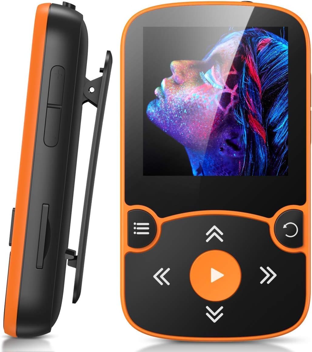 AGPTEK MP3 Player Bluetooth 5.3 Sport 32GB with 1.5 Inch TFT Colour Screen Mini Music Player with Clip, Supports up to 128GB TF Card
