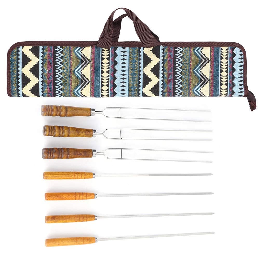 7Pcs Marshmallow Toasting Forks, Barbecue Fork Grilling BBQ Skewer Stainless Steel Toasting Forks for Campfire Fire Pit