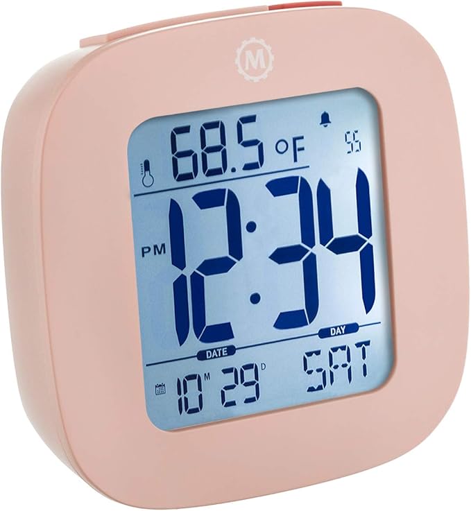 Marathon CL030058PI Small Compact Alarm Clock with Repeating Snooze