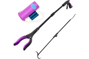 Luxet 3 in 1 Combo Kit Long Foldable 32” Lightweight Strong Grip Reacher Grabber with Magnetic tip, Multipurpose Foldable l Dressing Aid Shoe Horn Stick Deluxe Sock Aid Stocking Pull On Helper Pink