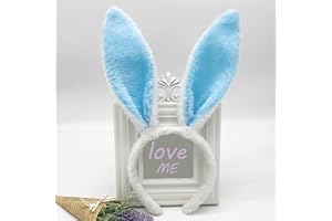 Heyiminy Easter Bunny Ears Headband, Plush and Comfortable Rabbit Ears Hairband,Cute Easter Costume Headband for Adults, Easter and Halloween Cosplay Party Favor Accessories (Blue)