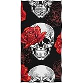 Hand Towel, Skull and Red Roses Hand Towels for Bathroom, Gym, Beach and Spa