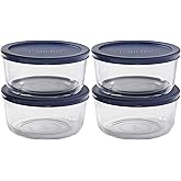 Anchor Hocking SnugFitTM Round Food Storage Containers with Lids (4-Piece, 7-cup, Navy Blue, oven-safe)