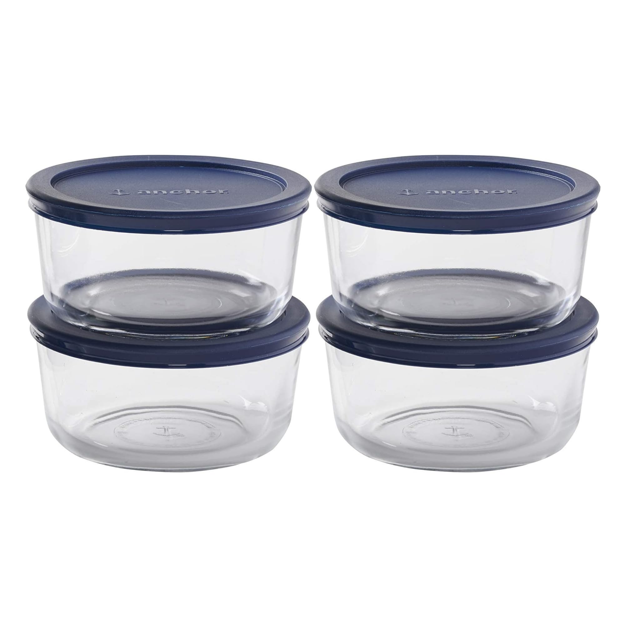Anchor Hocking SnugFitTM Round Food Storage Containers with Lids (4-Piece, 7-cup, Navy Blue, oven-sa
