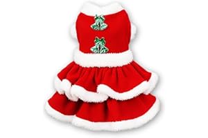 DELIFUR Cat Dog Christmas Dress- Santa Claus Puppy Velvet Skirt Christmas Outfit Dog Girls Winter Clothes for Small Medium Dogs Red (X-Large)