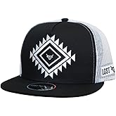LOST CALF Mens Rhombus Flat Bill Adjustable Snapback Cap Hat Black