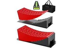 OFISPEED RV Leveling Blocks Ramp Kit, 2 Packs Red Camper Leveler System for Travel with Two Chocks, 2 Anti-Slip Mats, 1T Bubble Level and Carry Bag, Up to 35000 LBS, Easier & Faster to Level Camper,Red-A