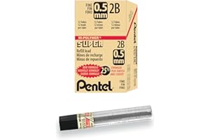 Pentel Hi-Polymer Super Lead Refills for Mechanical Pencils, 12 Leads Per Tube, 2B Grade, Dark Soft Lead For Sketching, 0.5mm