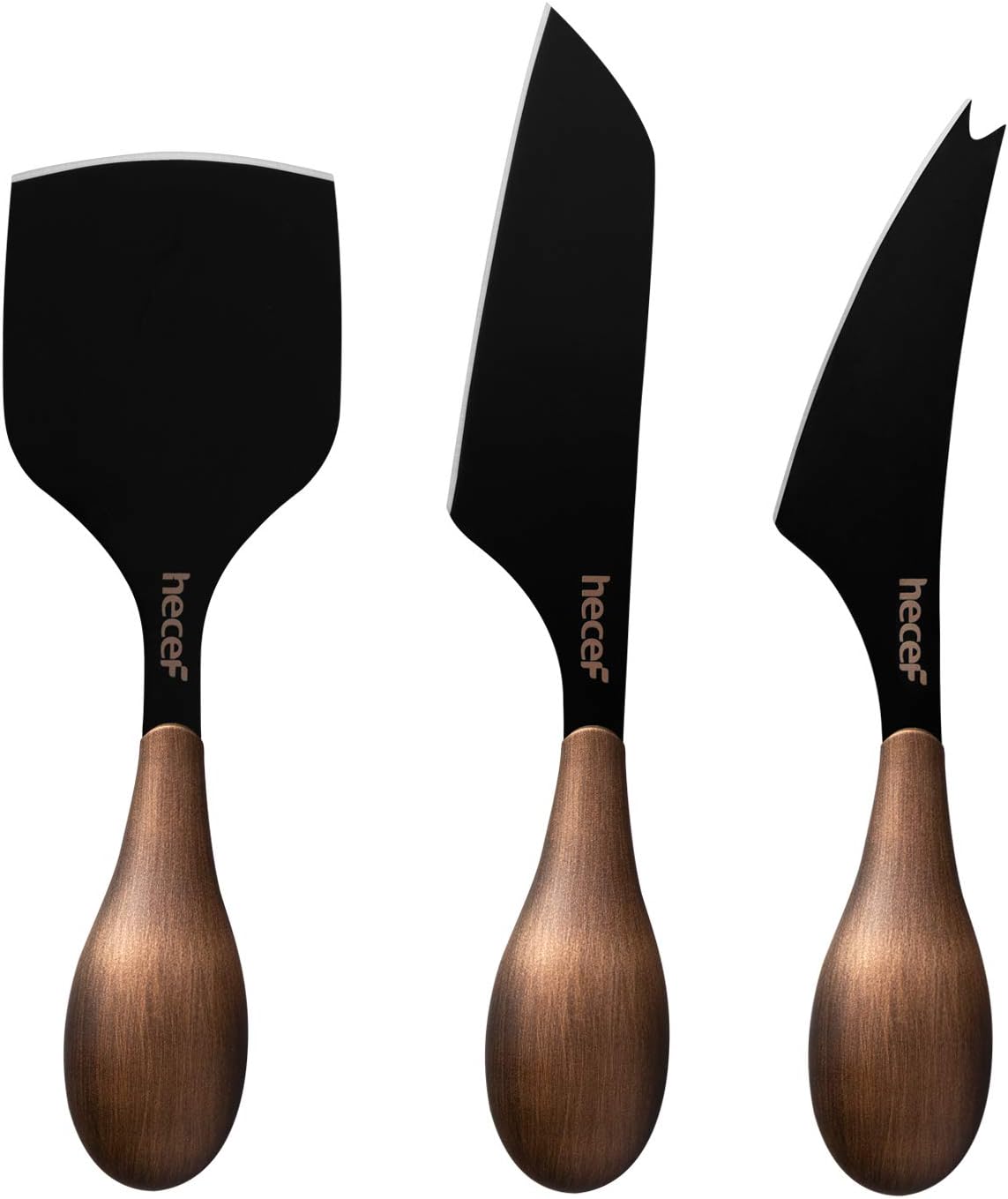 Hecef Cheese Knife Set of 3, Bronze Grain Multipurpose Cheese Knife