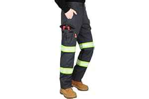 BOCOMAL Men's FR Pant High Visibility Cargo Pockets Relax Fit 7oz Rip-Stop Flame Resistant Reflective Work Pants