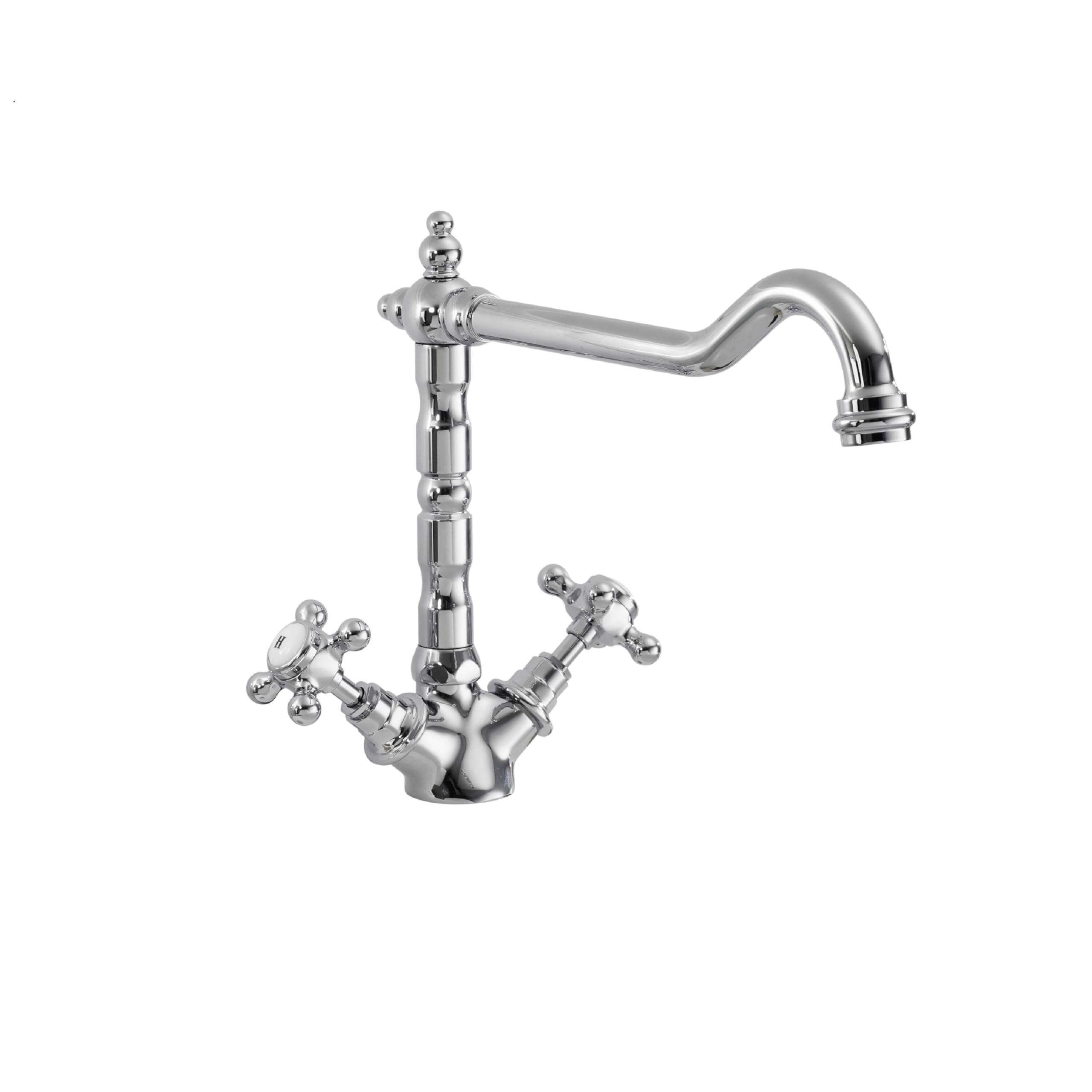 Balterley Kitchen Tap with Dual Crosshead Handles, Mono Kitchen Mixer Tap, Chrome Mono Mixer Taps for Sink, French Classic Design Taps for Sink - 190 x 230 x 240mm (Chrome)